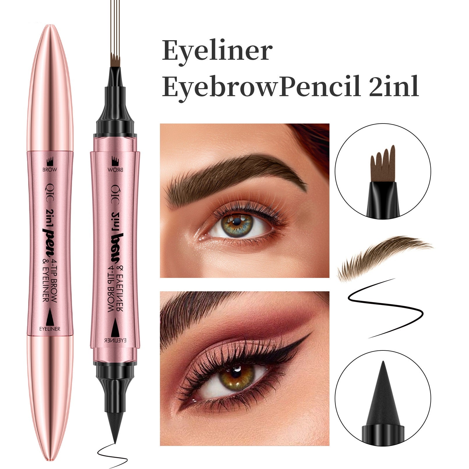 Double-headed 3D Micro-carved Liquid Four-fork Eyebrow Pencil Eyeliner 2-in-one Dual-purpose Eye